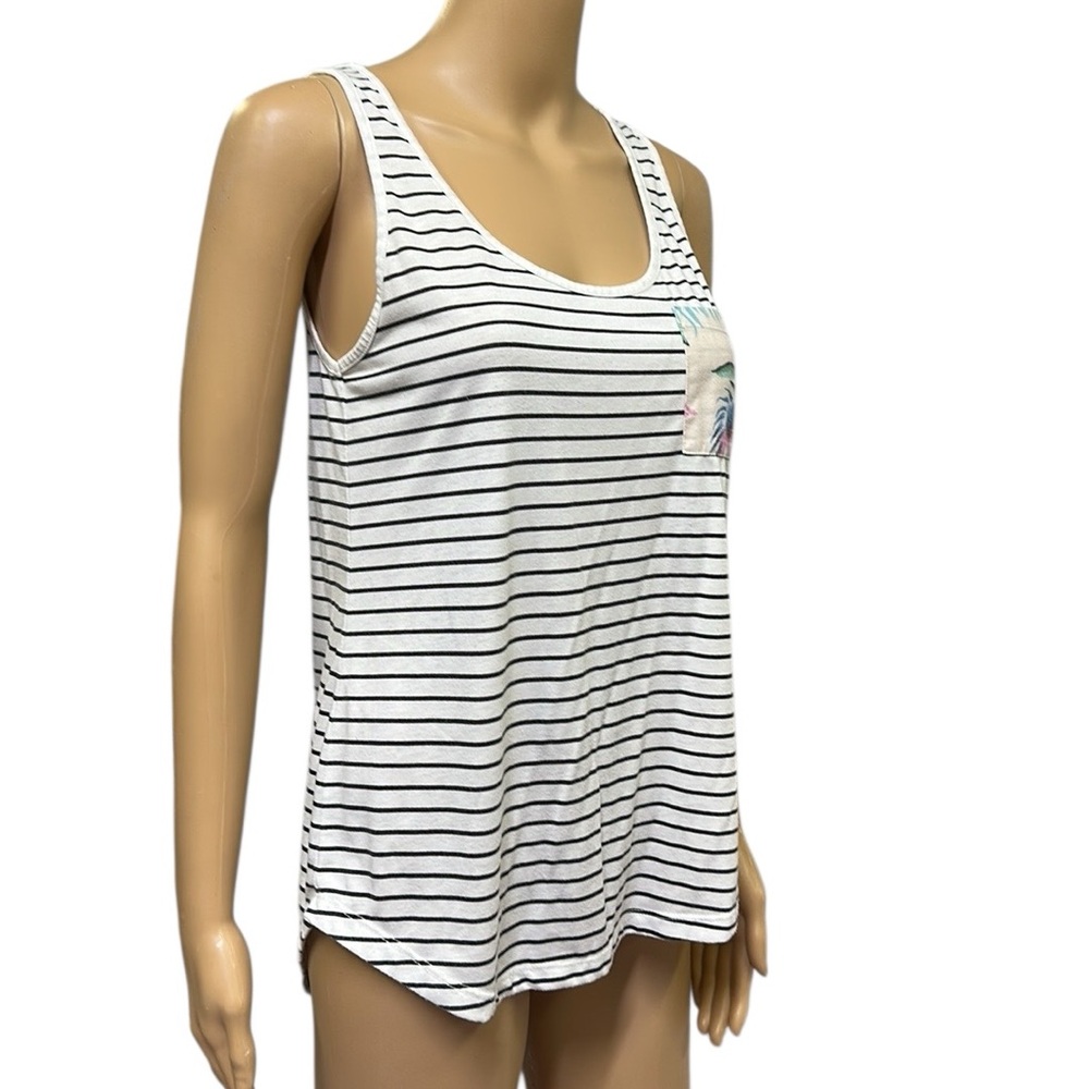 Rip Curl White and Black Striped Tank Top with Tropical Pocket Womens Small - Picture 5 of 10